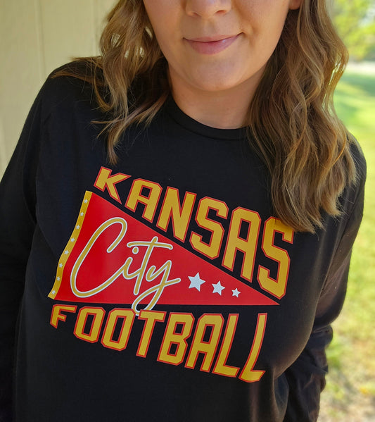 KC FOOTBALL Pennant Black Long Sleeve Tee