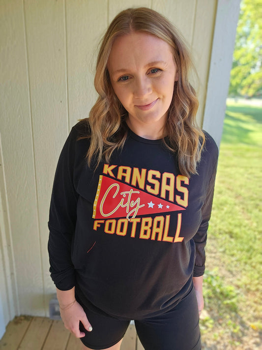 KC FOOTBALL Pennant Black Long Sleeve Tee