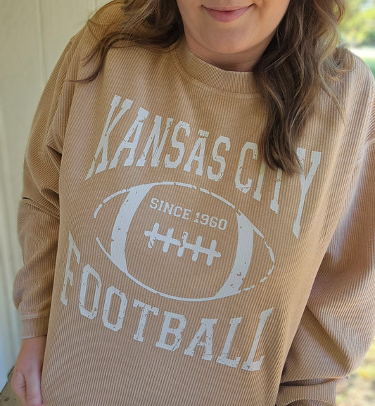 KANSAS CITY FOOTBALL 1960 Latte Corded Crewneck Sweatshirt