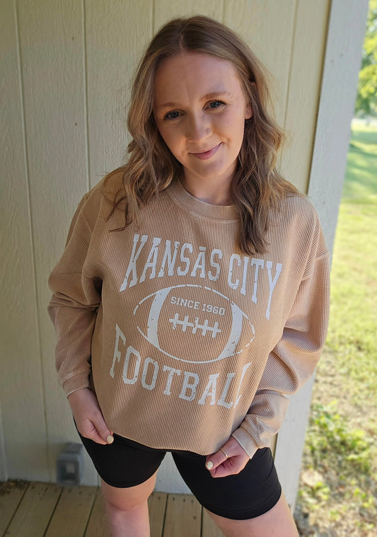 KANSAS CITY FOOTBALL 1960 Latte Corded Crewneck Sweatshirt