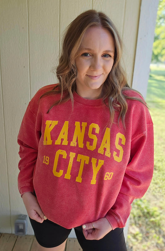 KANSAS CITY Arch 1960 Red Corded Crewneck Sweatshirt