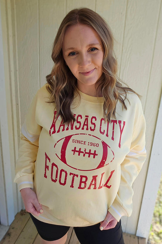 KANSAS CITY FOOTBALL 1960 Butter Retro Stripe Crewneck