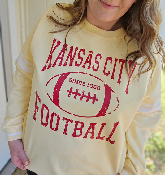 KANSAS CITY FOOTBALL 1960 Butter Retro Stripe Crewneck