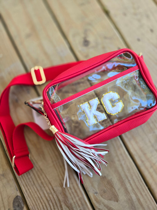 KC CHENILLE Red Chenille Clear Stadium Bag w/Tassel