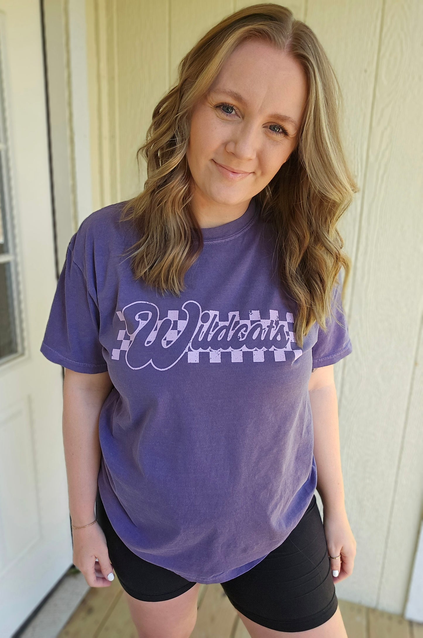 WILDCATS Lavender Checker Purple Vintage Wash Short Sleeve Tee