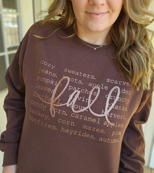 FALL Script Chocolate Crewneck Sweatshirt