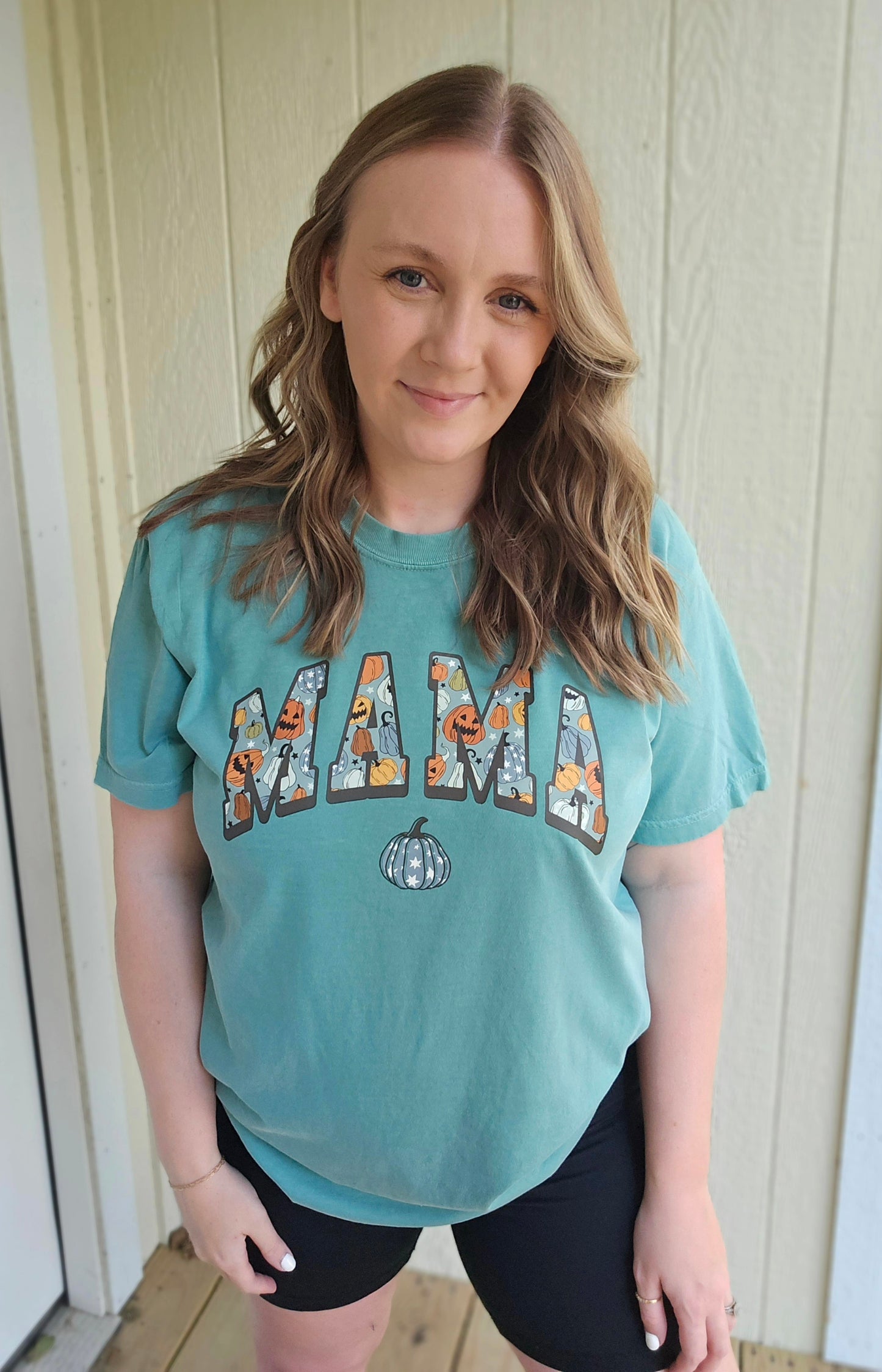 SPOOKY MAMA Arch Teal Vintage Wash Short Sleeve Tee