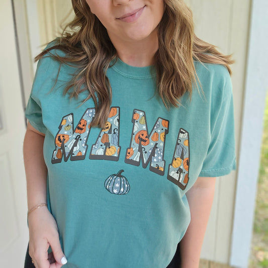 SPOOKY MAMA Arch Teal Vintage Wash Short Sleeve Tee