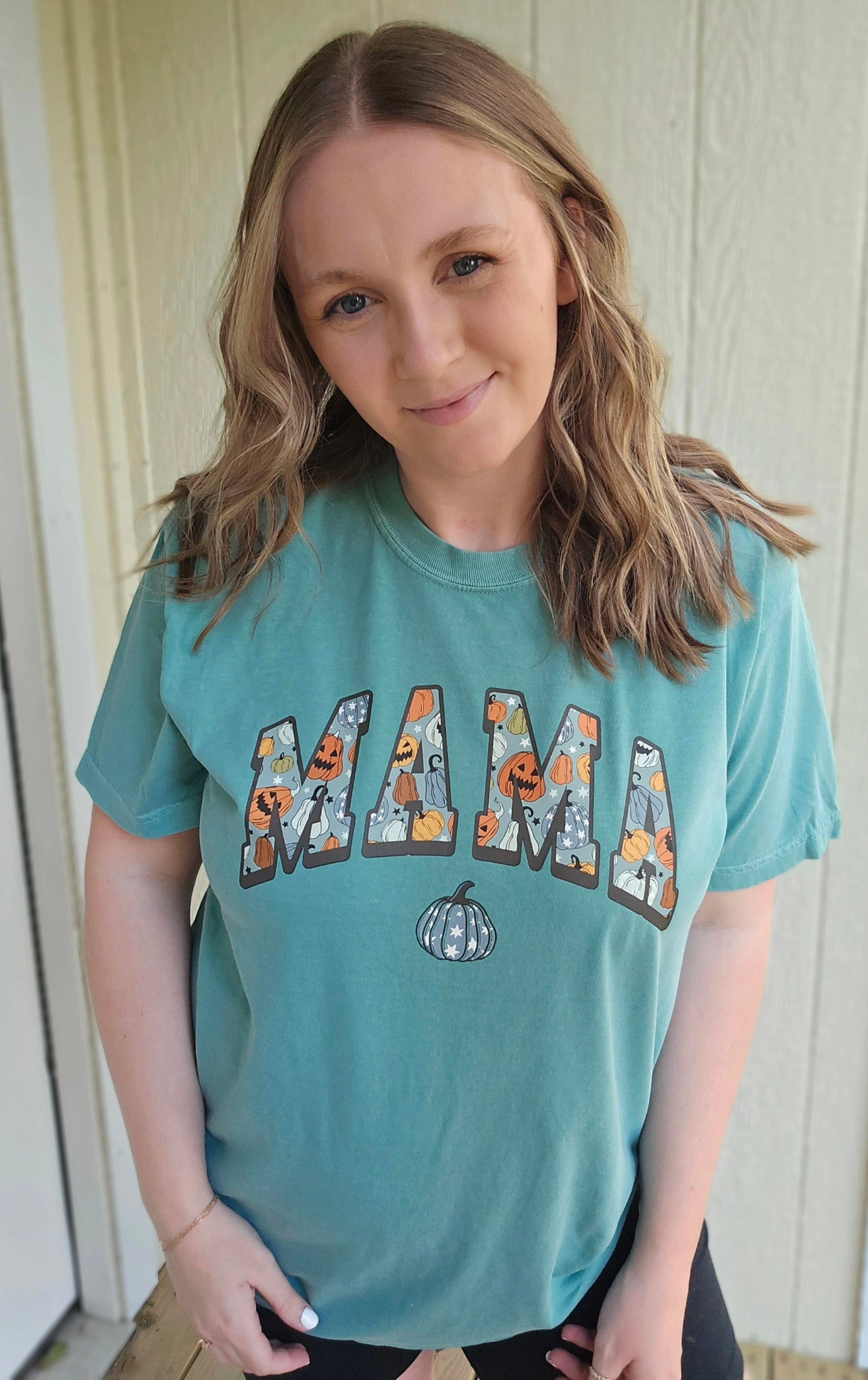 SPOOKY MAMA Arch Teal Vintage Wash Short Sleeve Tee