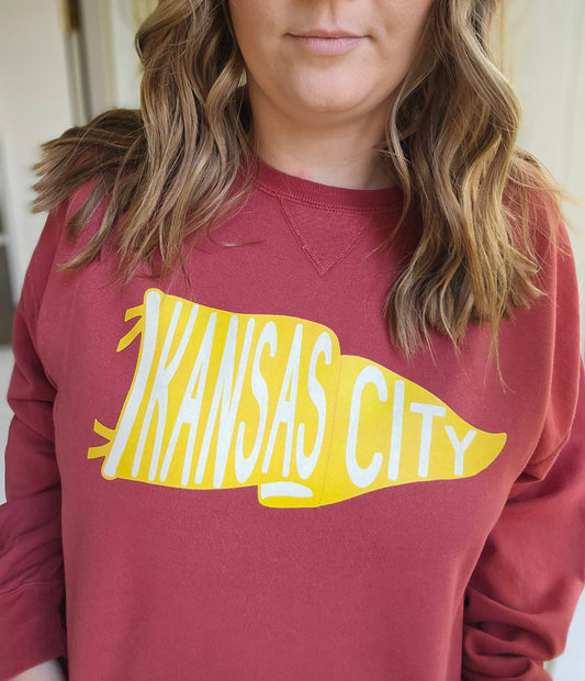 KANSAS CITY PENNANT Deep Red Vintage Crewneck Sweatshirt