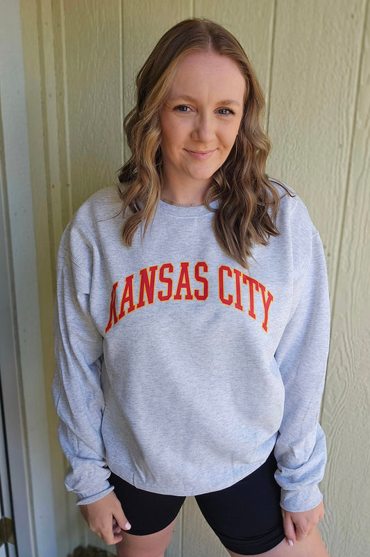 KANSAS CITY Varsity Arch Ash Grey Crewneck Sweatshirt