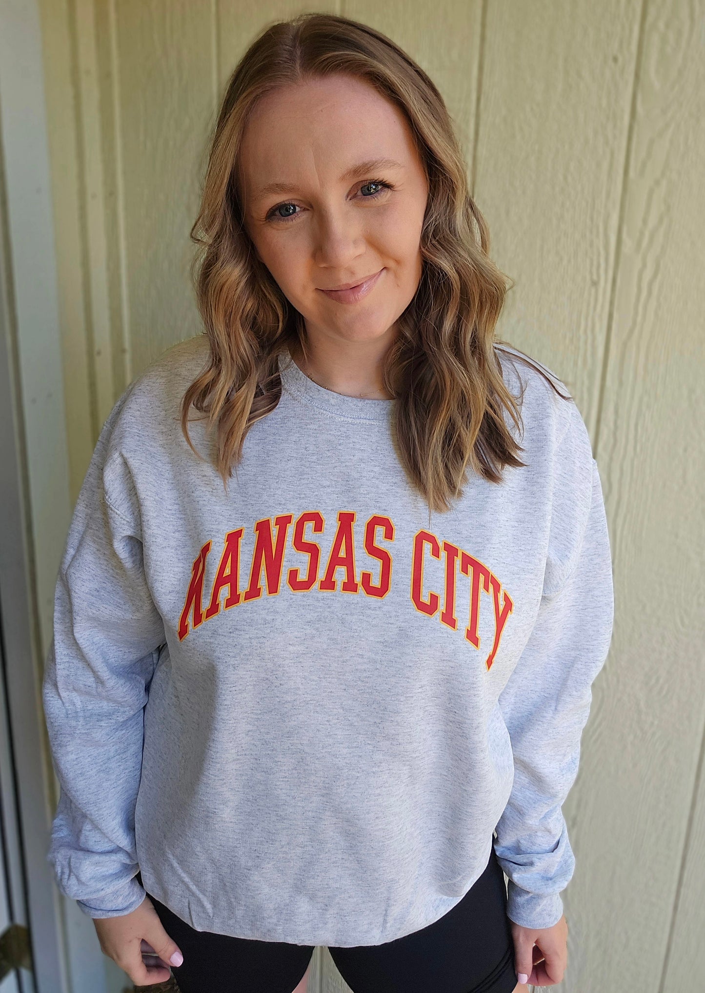 KANSAS CITY Varsity Arch Ash Grey Crewneck Sweatshirt