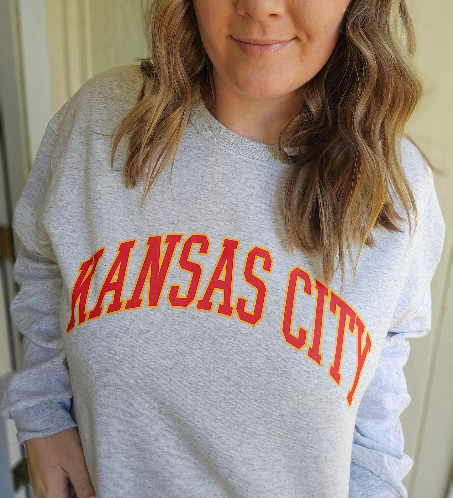 KANSAS CITY Varsity Arch Ash Grey Crewneck Sweatshirt