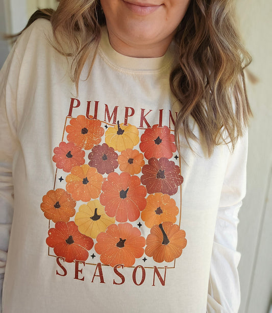 PUMPKIN SEASON Ivory Vintage Wash Long Sleeve Tee