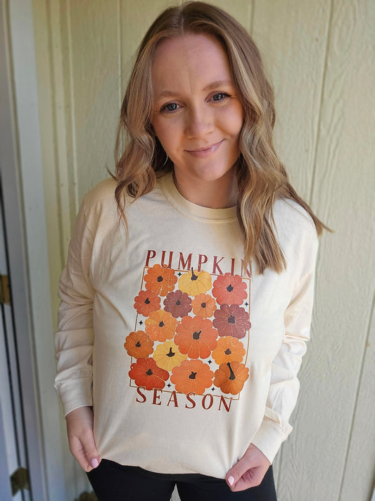 PUMPKIN SEASON Ivory Vintage Wash Long Sleeve Tee