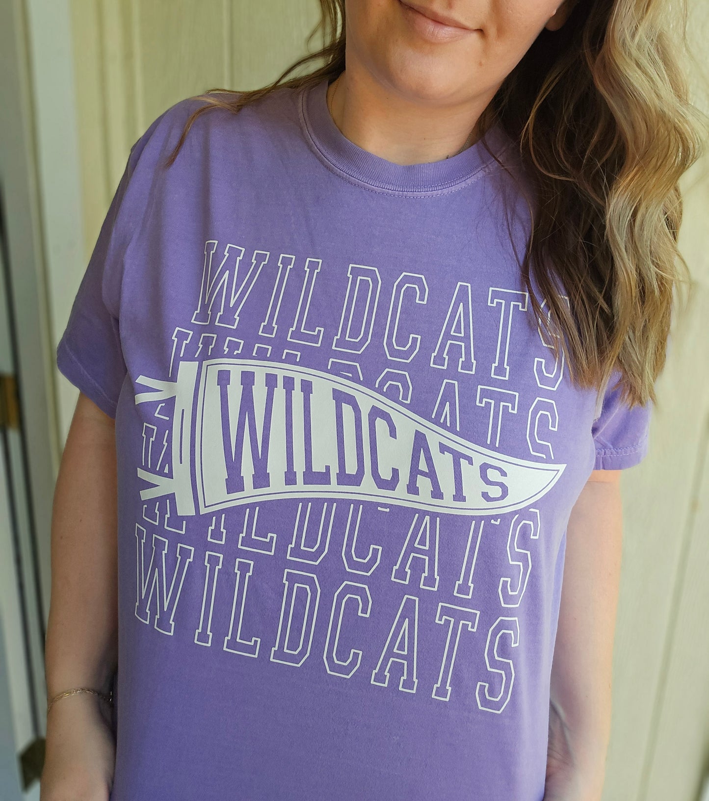 WILDCATS PENNANT Purple Vintage Wash Short Sleeve Tee