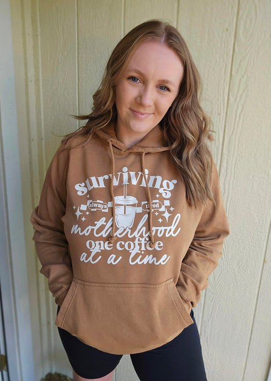 SURVIVING MOTHERHOOD Camel Vintage Wash Hoodie