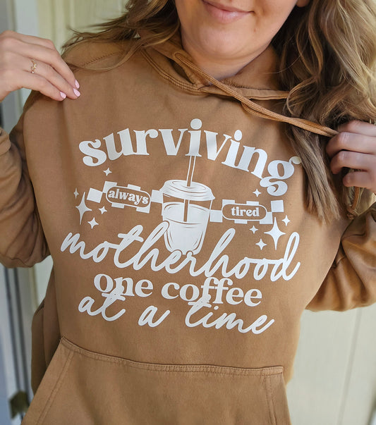 SURVIVING MOTHERHOOD Camel Vintage Wash Hoodie