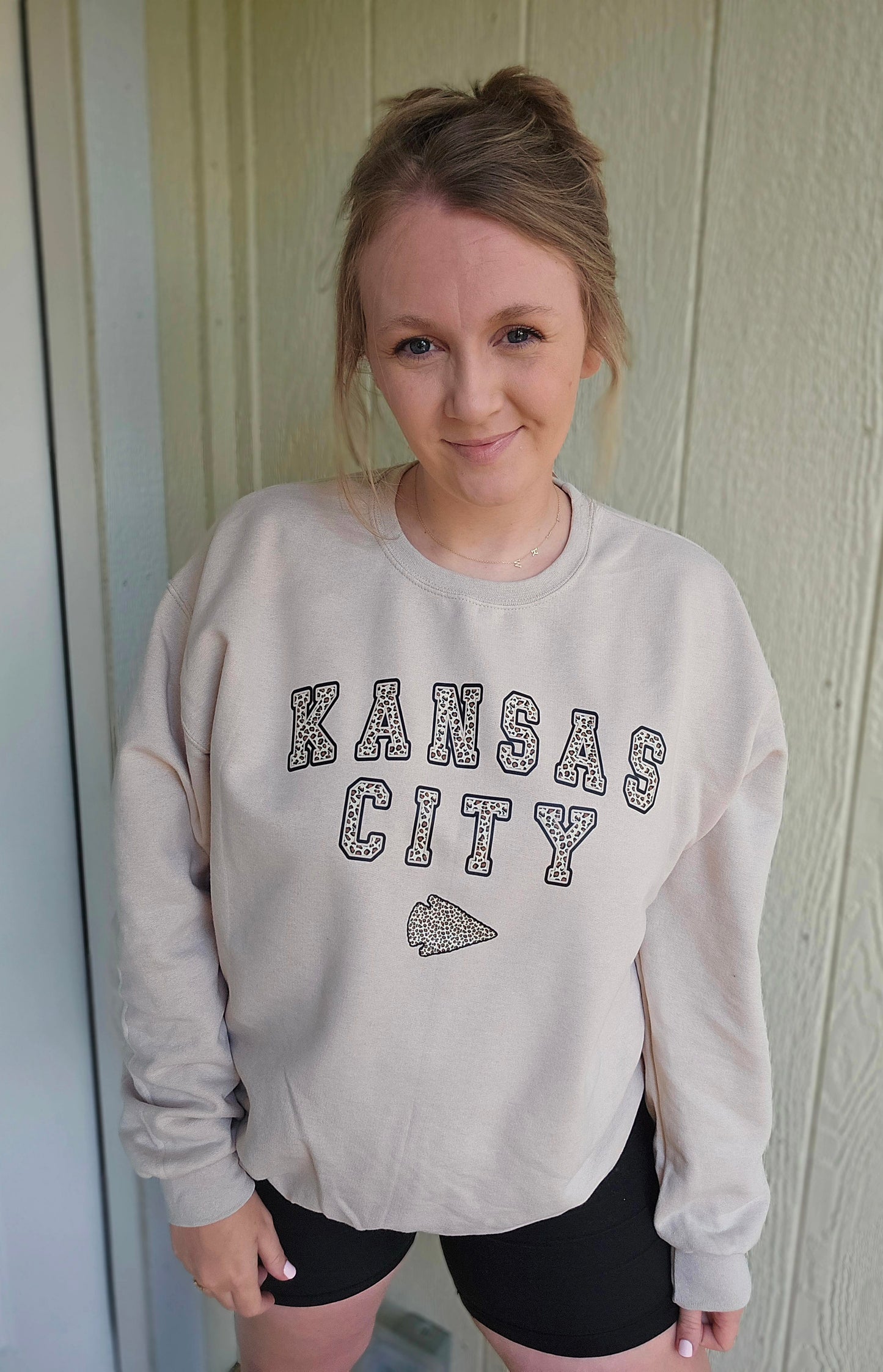 KANSAS CITY Varsity Leopard Sand Crewneck Sweatshirt