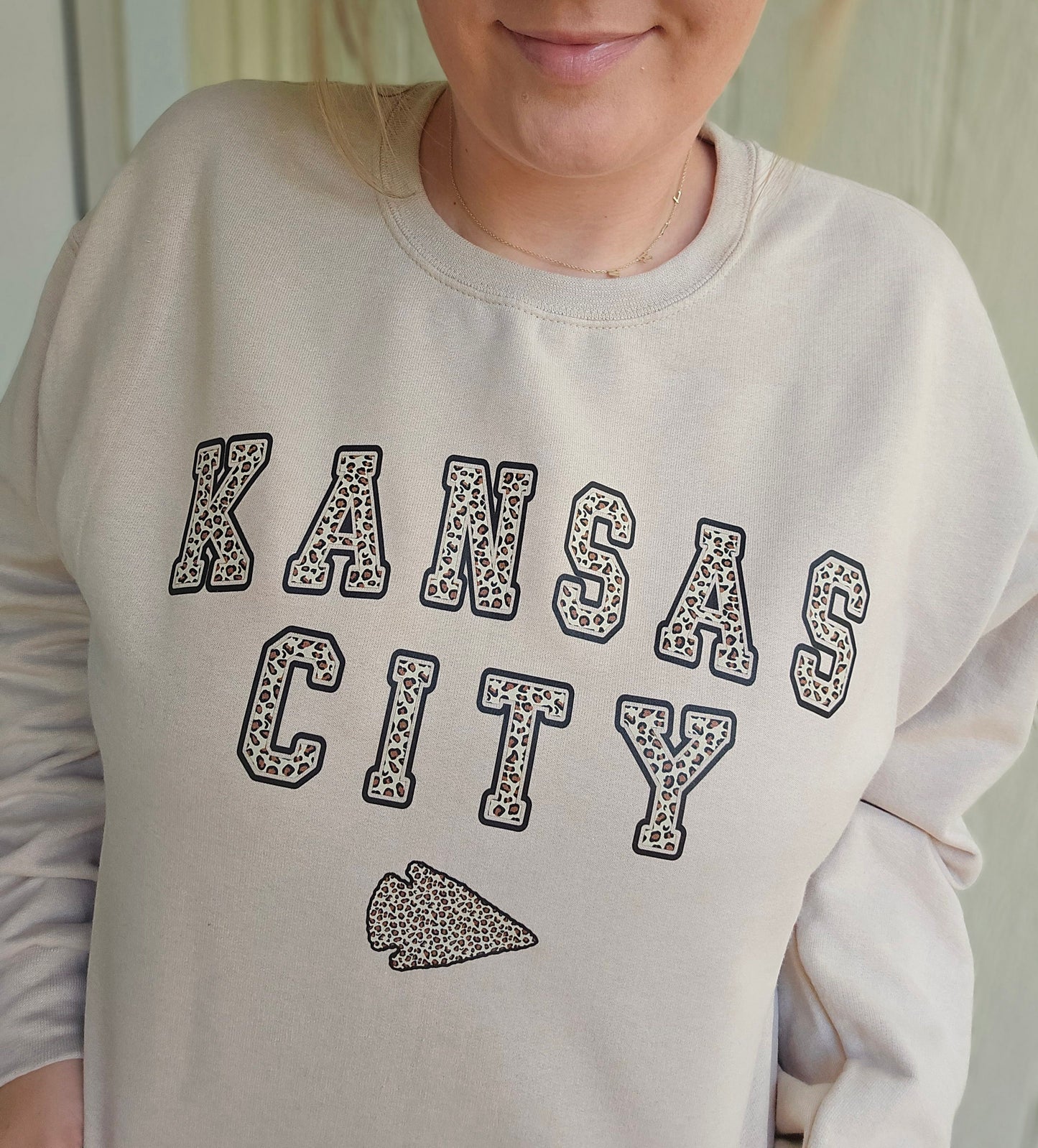 KANSAS CITY Varsity Leopard Sand Crewneck Sweatshirt