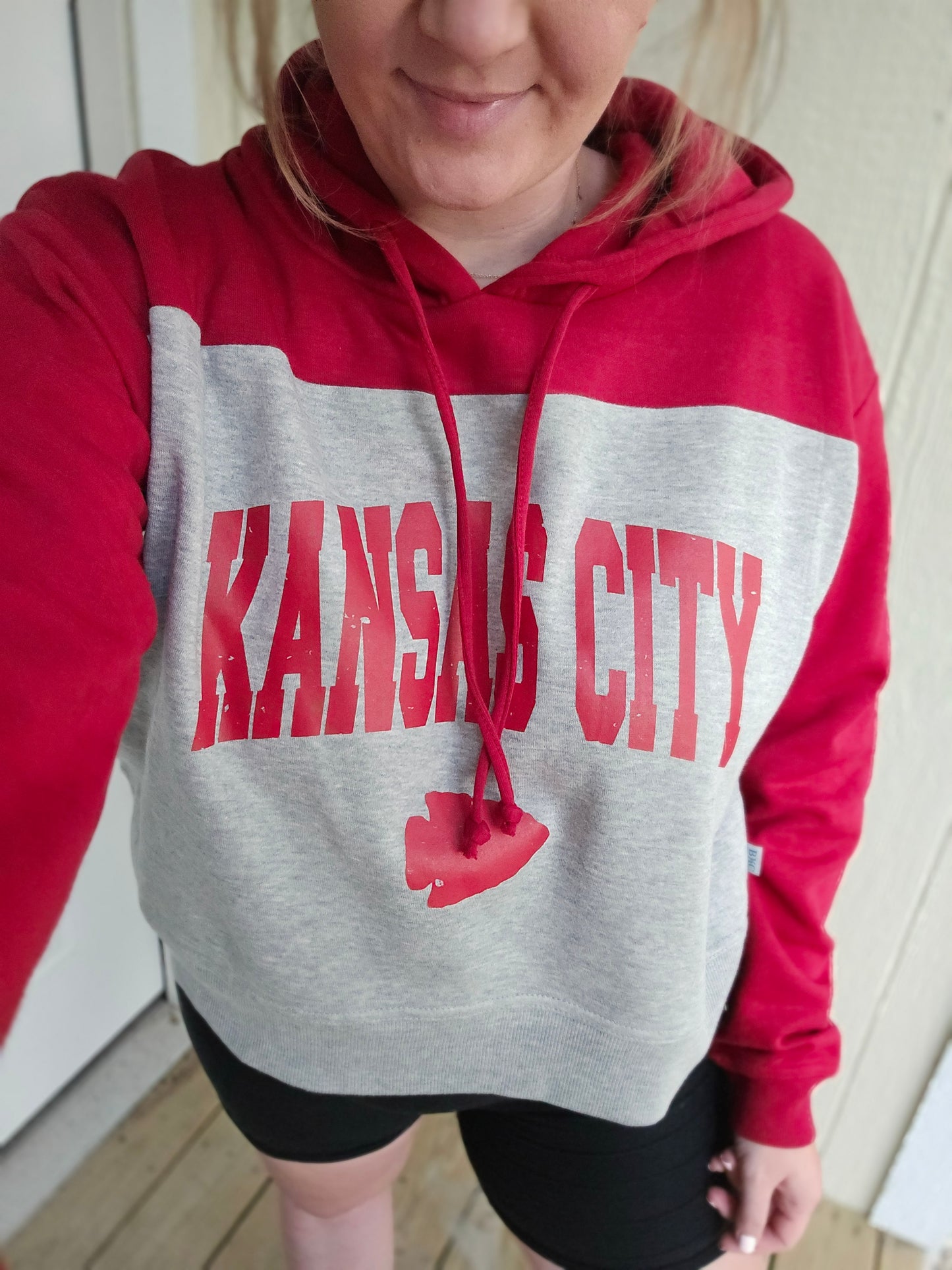 KANSAS CITY Red/Grey ColorBlock *Cropped* Hoodie