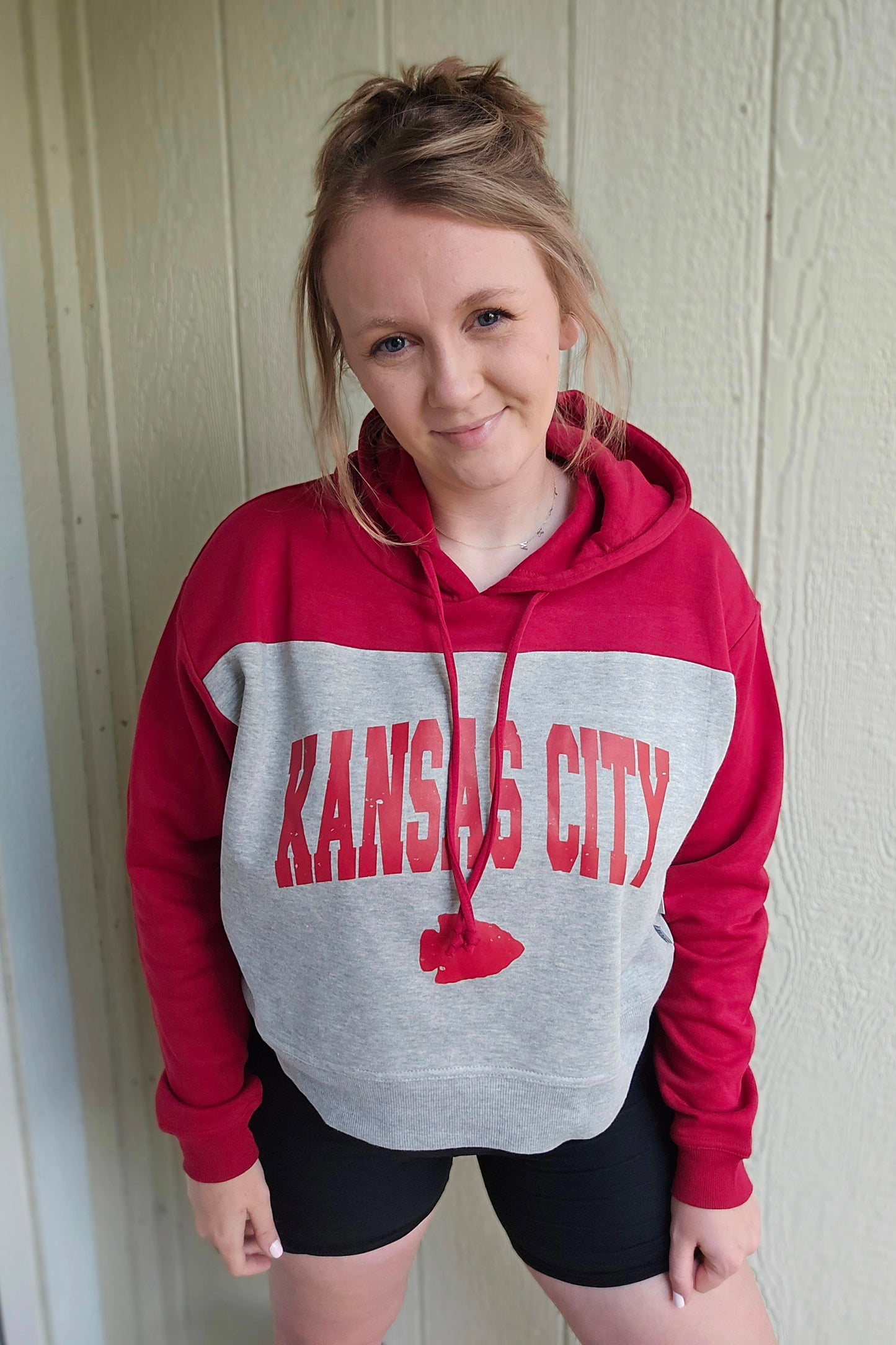 KANSAS CITY Red/Grey ColorBlock *Cropped* Hoodie