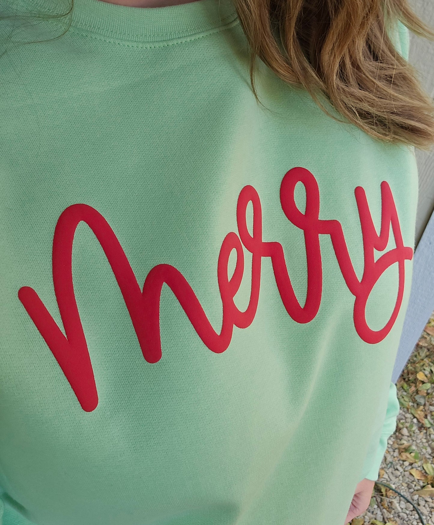 MERRY Script *PUFF* Mint Green Crewneck Sweatshirt