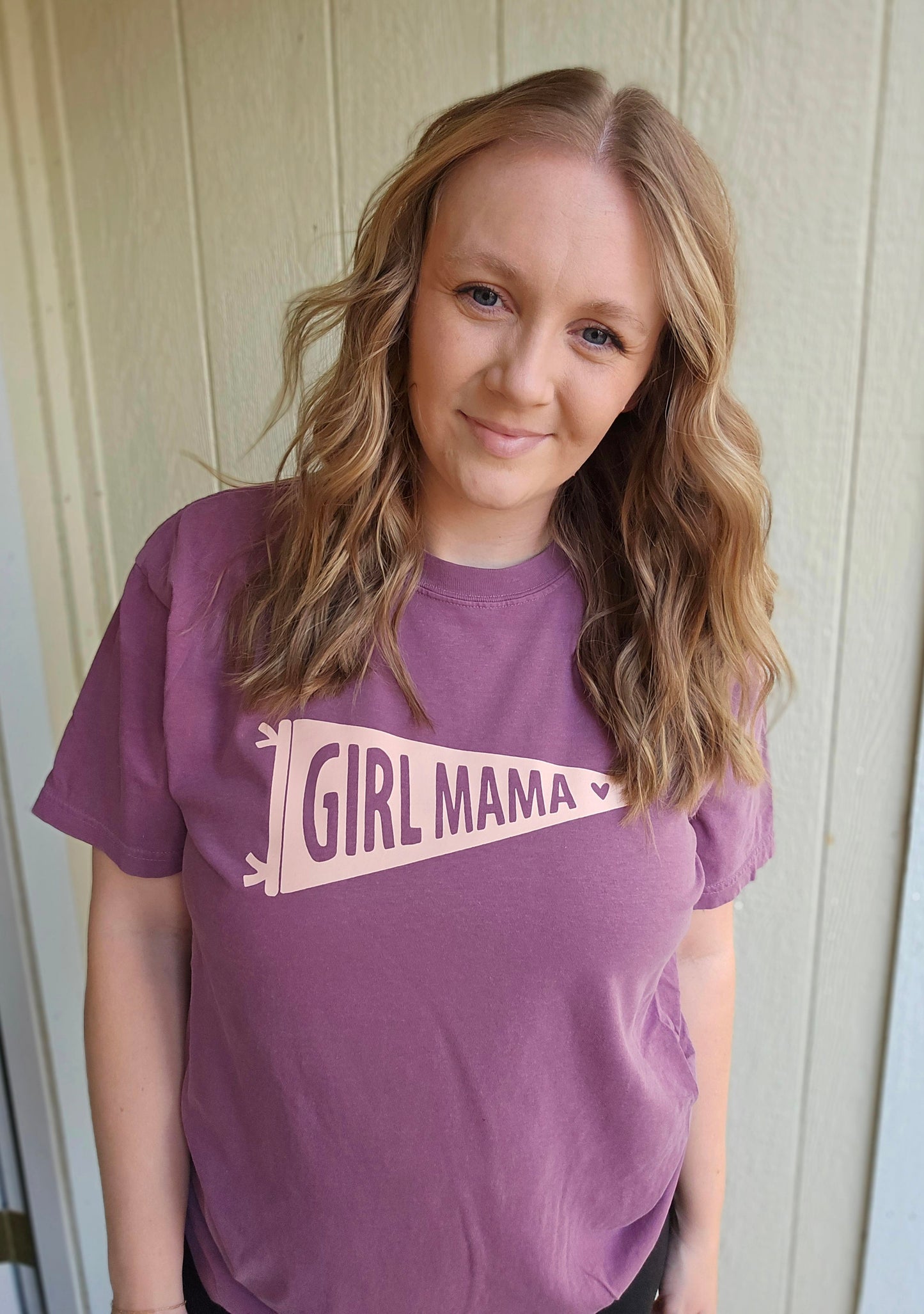 GIRL MAMA Pennant Maroon Vintage Wash Short Sleeve Tee