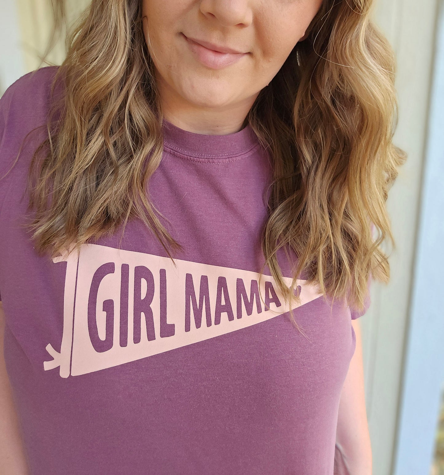 GIRL MAMA Pennant Maroon Vintage Wash Short Sleeve Tee