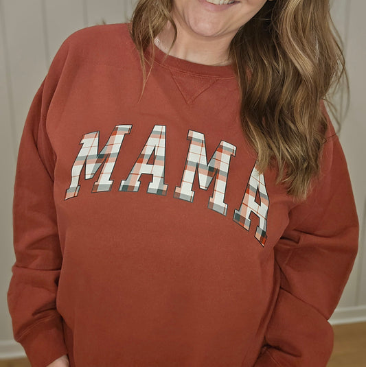 MAMA PLAID Vintage Red Wash Crewneck