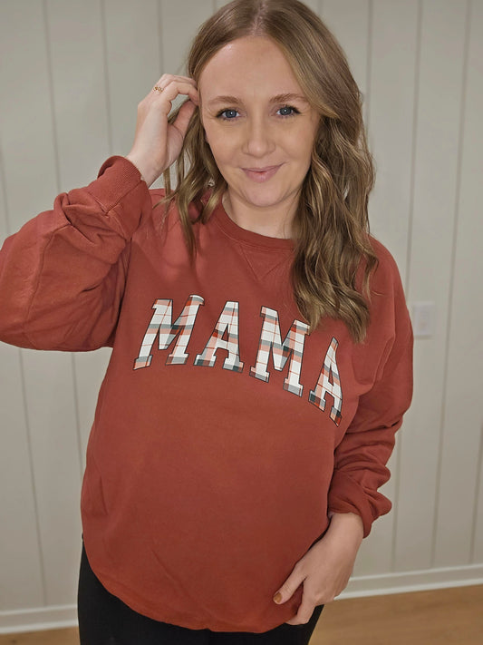 MAMA PLAID Vintage Red Wash Crewneck