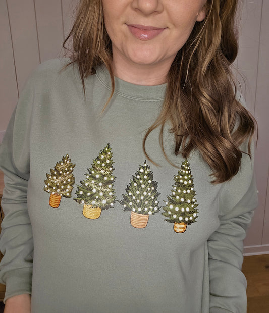 POTTED CHRISTMAS TREES Sage Green Crewneck Sweatshirt