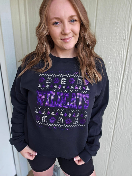 WILDCATS CHRISTMAS *Spangle* Black Crewneck Sweatshirt