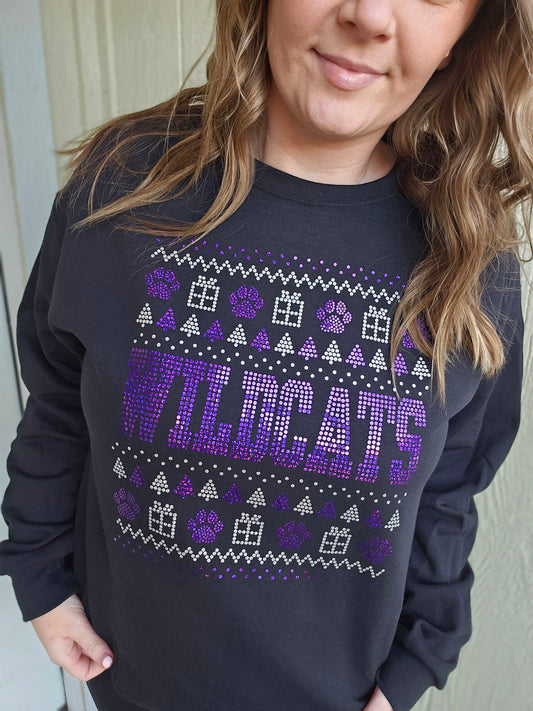 WILDCATS CHRISTMAS *Spangle* Black Crewneck Sweatshirt