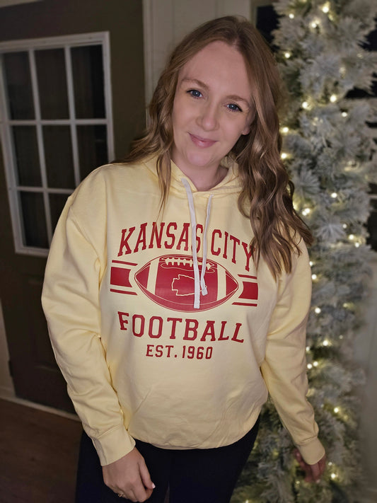 KC FOOTBALL 1960 Pastel Yellow Vintage Wash Hoodie