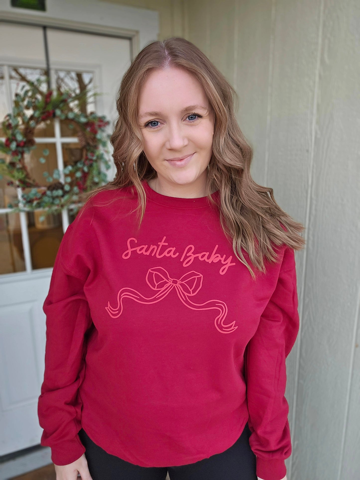 SANTA BABY Bow Cardinal Red Crewneck Sweatshirt