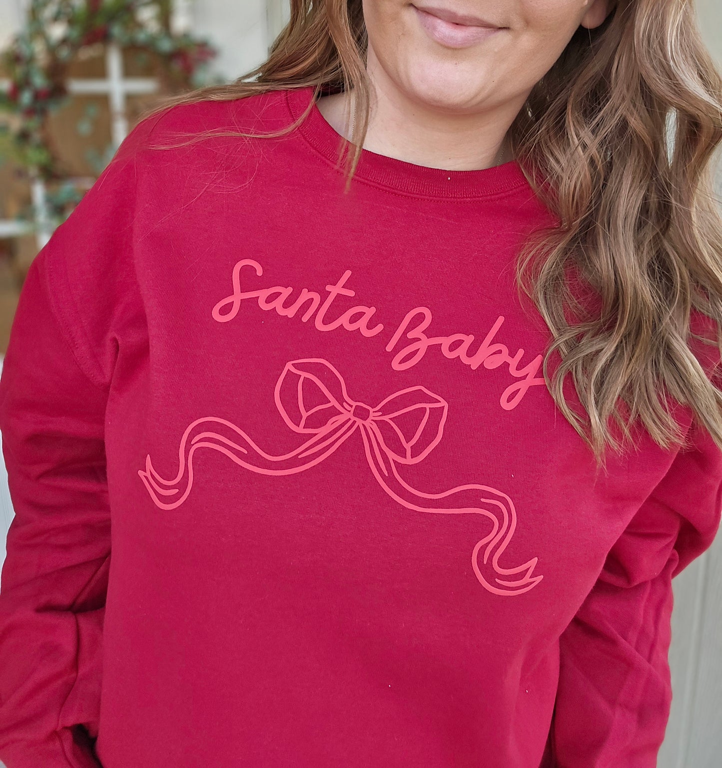 SANTA BABY Bow Cardinal Red Crewneck Sweatshirt