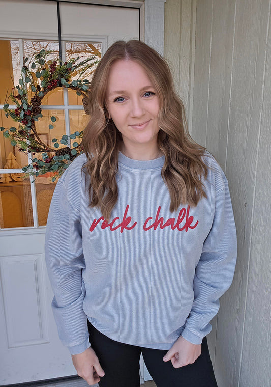 R.C. Script Light Blue Corded Crewneck Sweatshirt