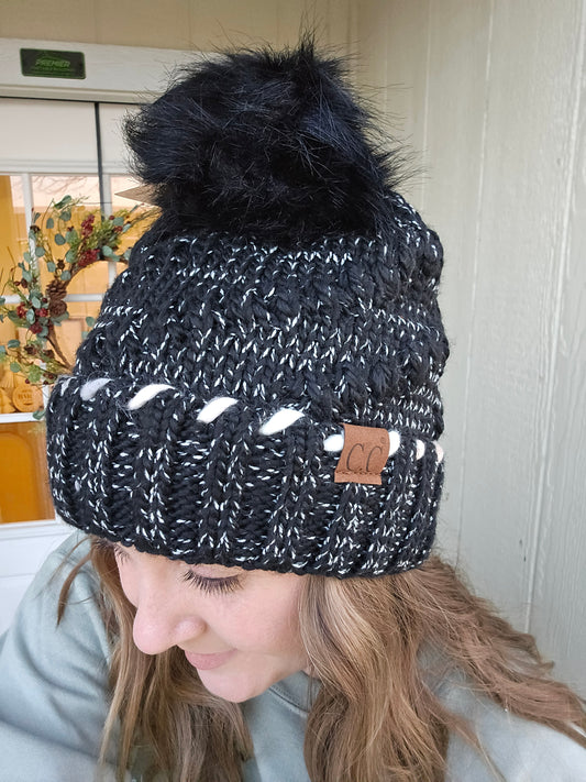 C.C. Braided Cuff Black Heather Beanie