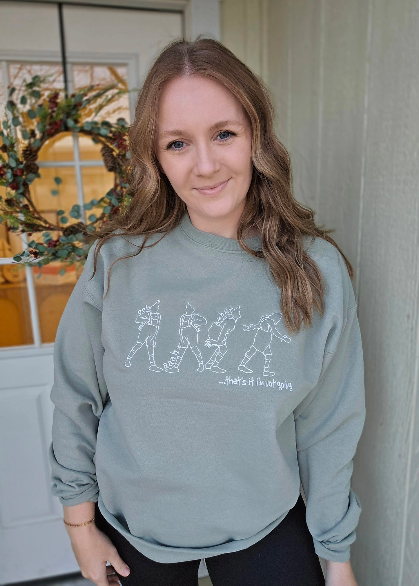 NOT GOING Embroidered Sage Crewneck Sweatshirt