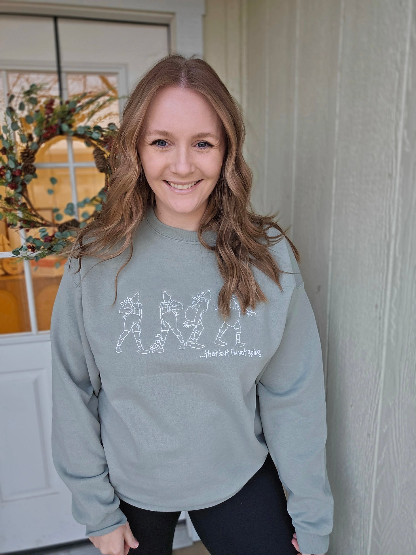 NOT GOING Embroidered Sage Crewneck Sweatshirt