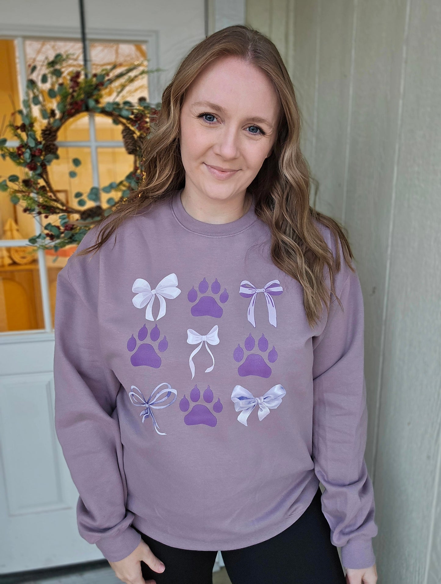 WILDCATS BOW/PAW Collage Plum Crewneck Sweatshirt