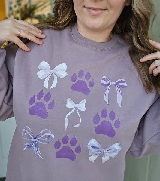 WILDCATS BOW/PAW Collage Plum Crewneck Sweatshirt