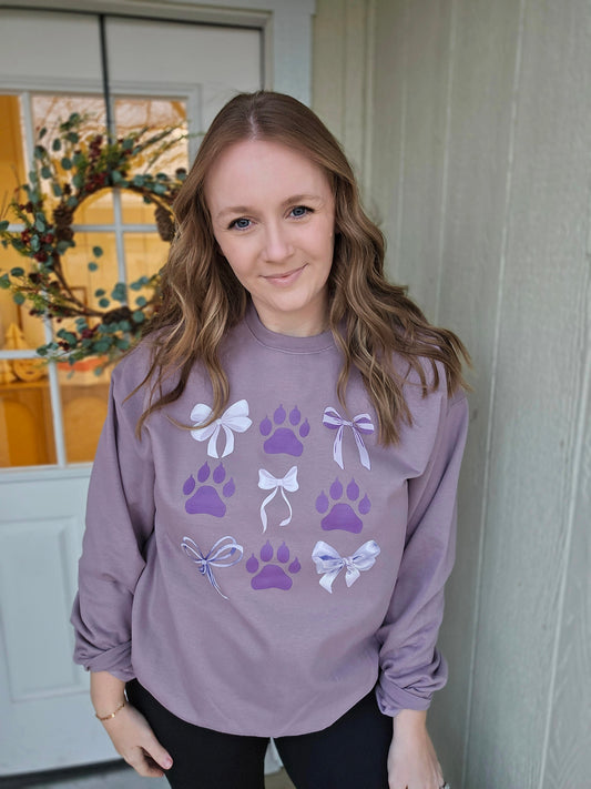 WILDCATS BOW/PAW Collage Plum Crewneck Sweatshirt