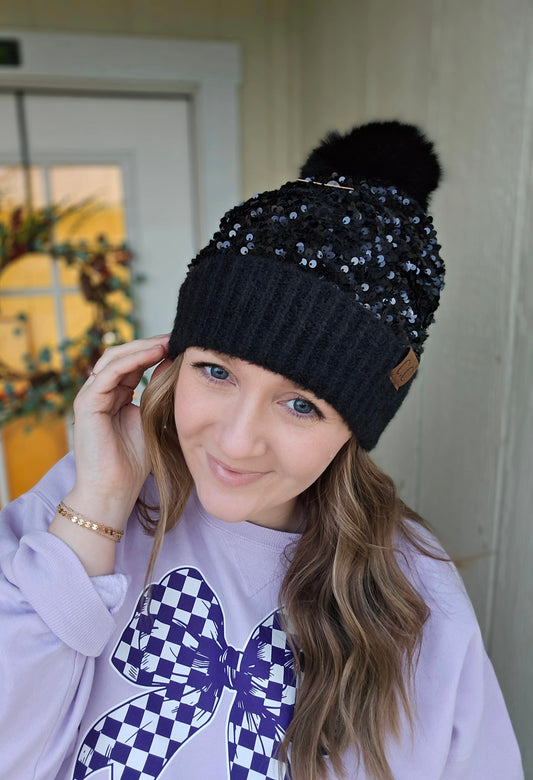 C.C. Black Sequin Beanie