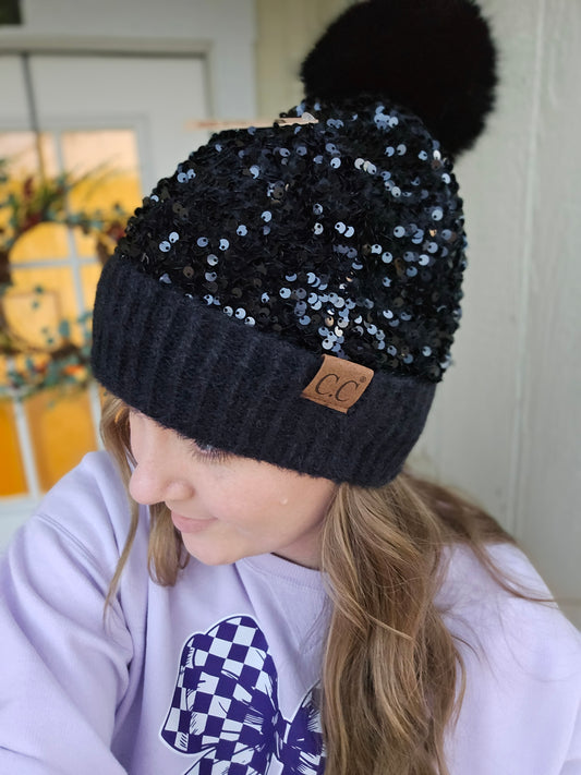 C.C. Black Sequin Beanie