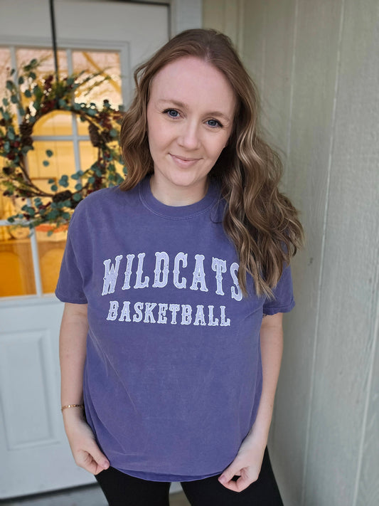 WILDCATS BASKETBALL Purple Vintage Wash Short Sleeve Tee