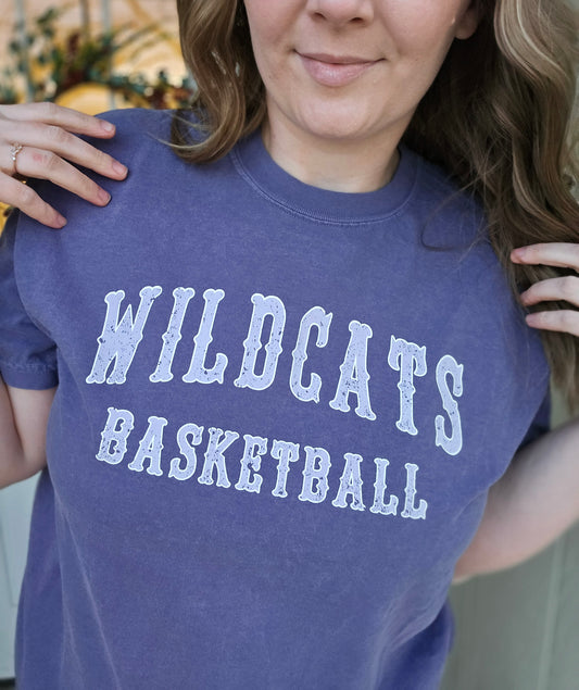 WILDCATS BASKETBALL Purple Vintage Wash Short Sleeve Tee