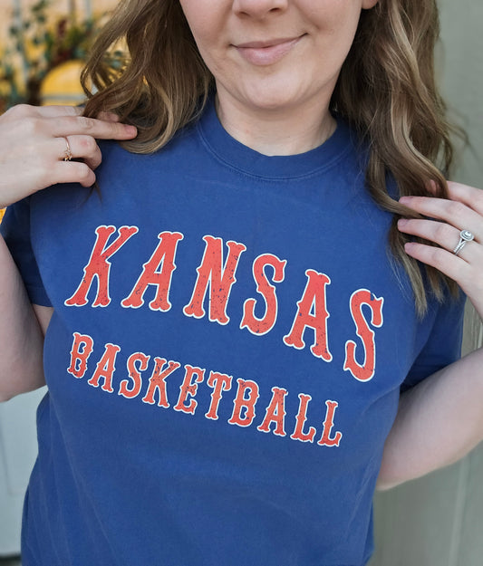 KANSAS BASKETBALL Blue Vintage Wash Short Sleeve Tee