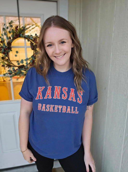 KANSAS BASKETBALL Blue Vintage Wash Short Sleeve Tee